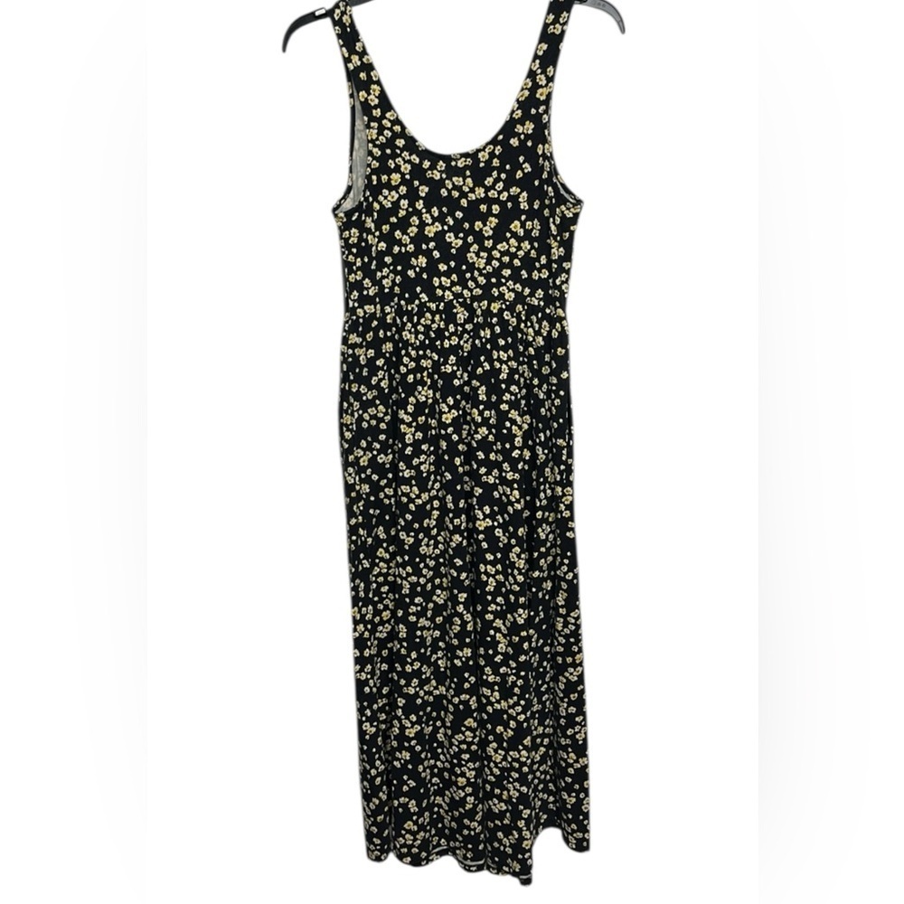 Who What Wear Black Yellow Floral Sleeveless Dress With Pockets Size Small